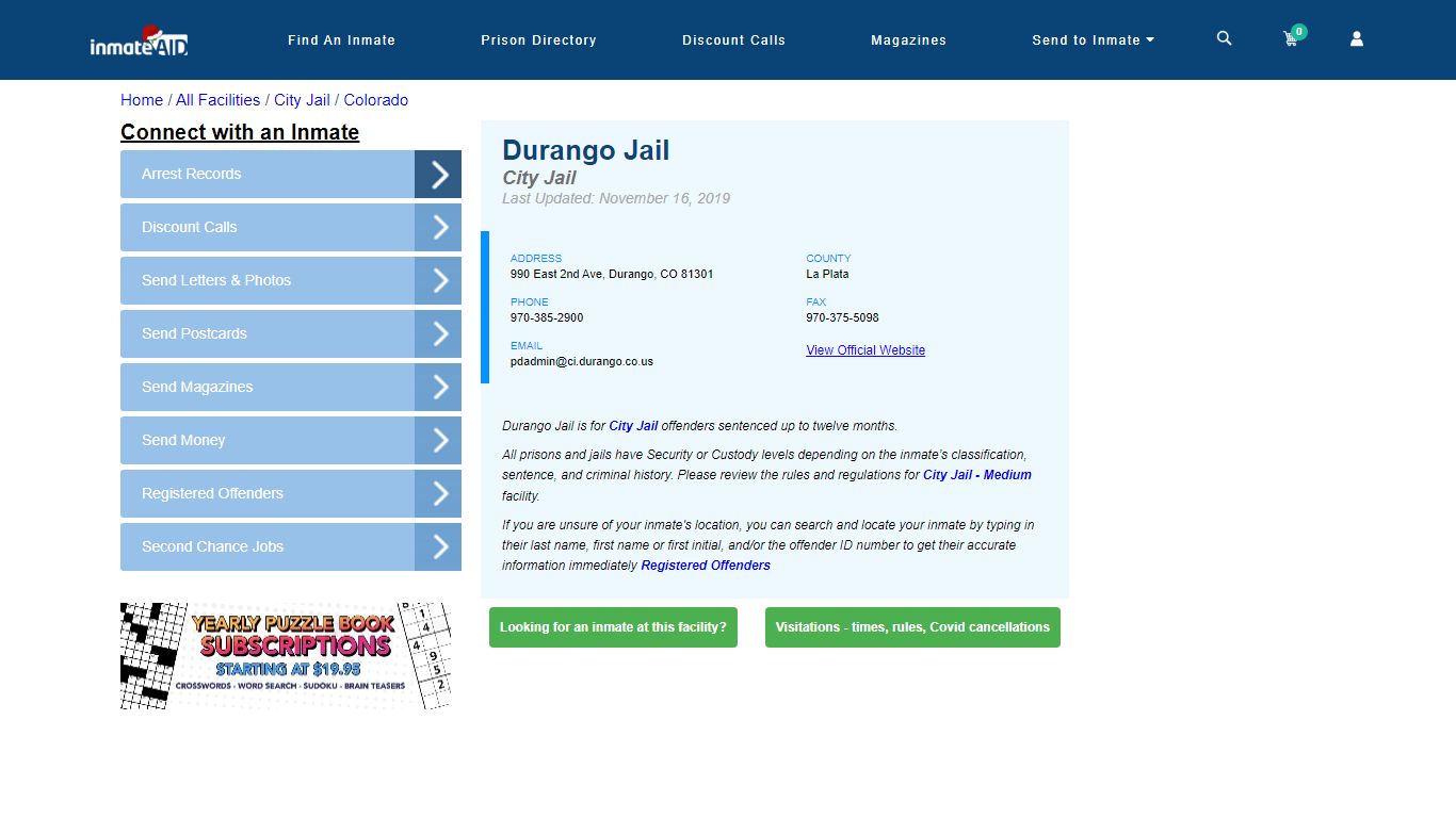Durango Jail | Inmate Locator